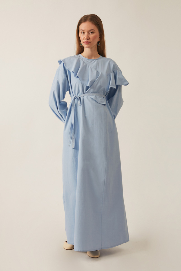 Asymmetric Ruffle Hem Dress Baby Blue - 9