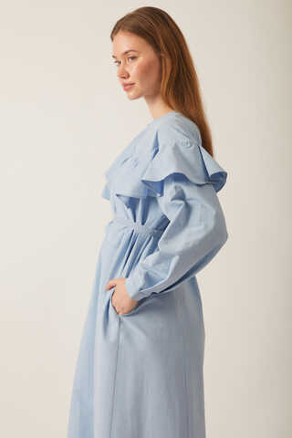 Asymmetric Ruffle Hem Dress Baby Blue - 10