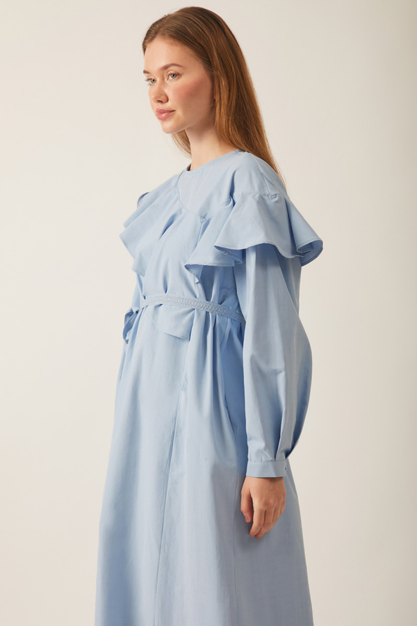 Asymmetric Ruffle Hem Dress Baby Blue - 2