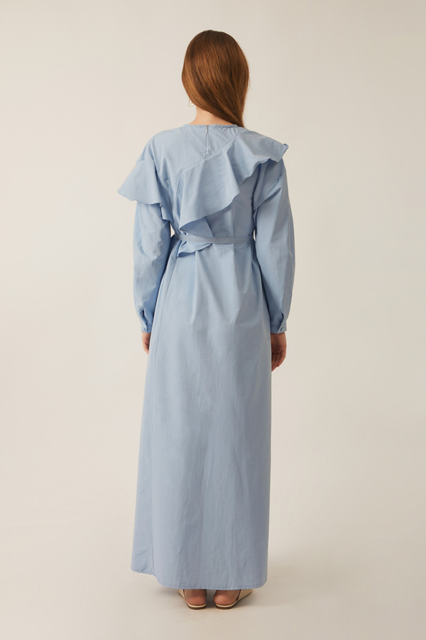 Asymmetric Ruffle Hem Dress Baby Blue - 14