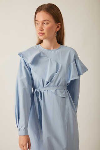 Asymmetric Ruffle Hem Dress Baby Blue - 13