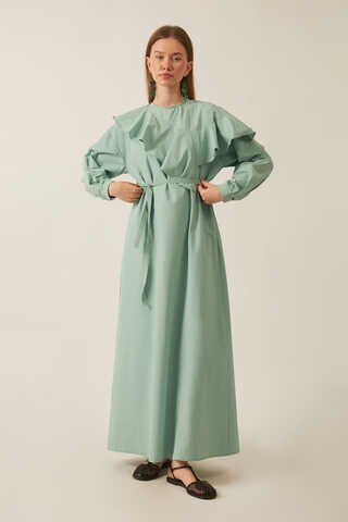 Asymmetric Ruffle Hem Dress Mint - 16