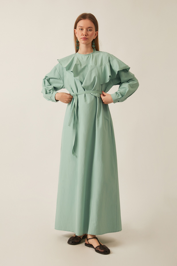 Asymmetric Ruffle Hem Dress Mint - 16