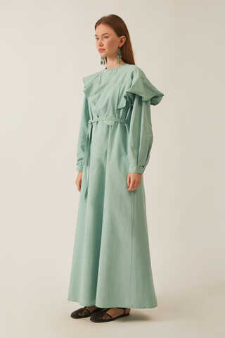 Asymmetric Ruffle Hem Dress Mint - 14
