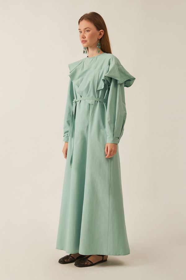 Asymmetric Ruffle Hem Dress Mint - 14