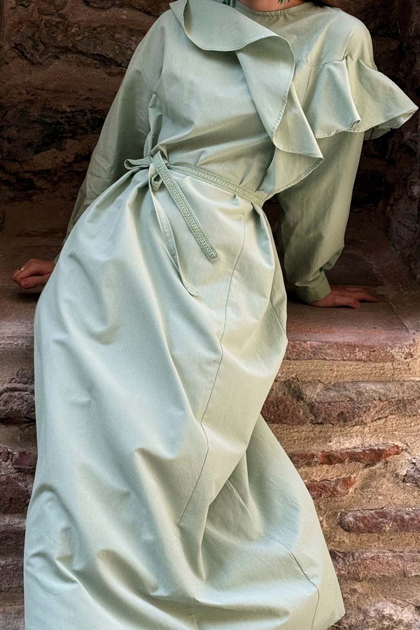 Asymmetric Ruffle Hem Dress Mint - 2