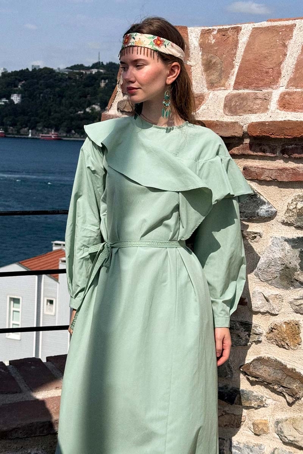 Asymmetric Ruffle Hem Dress Mint 