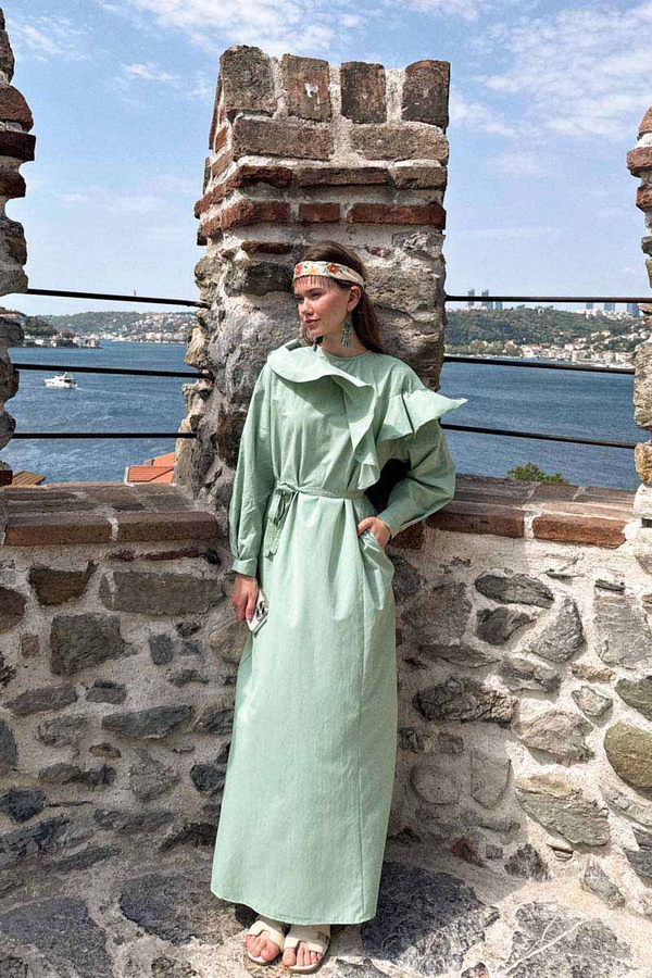 Asymmetric Ruffle Hem Dress Mint - 6