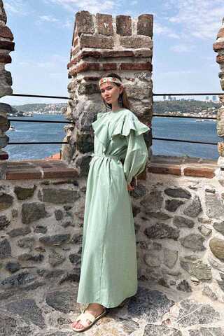 Asymmetric Ruffle Hem Dress Mint - 4