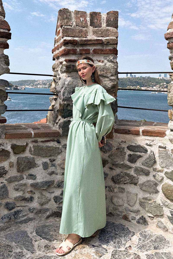 Asymmetric Ruffle Hem Dress Mint - 4