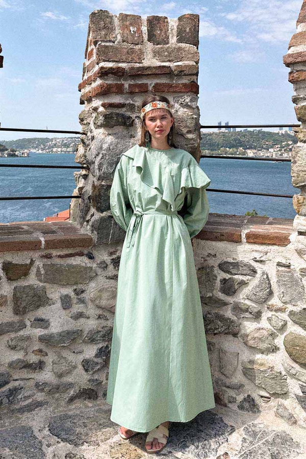 Asymmetric Ruffle Hem Dress Mint - 10