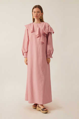 Asymmetric Ruffle Hem Dress Pink - 1