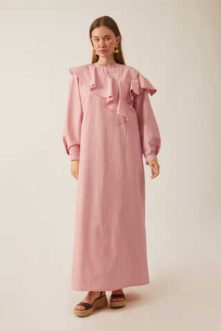 Asymmetric Ruffle Hem Dress Pink - 2