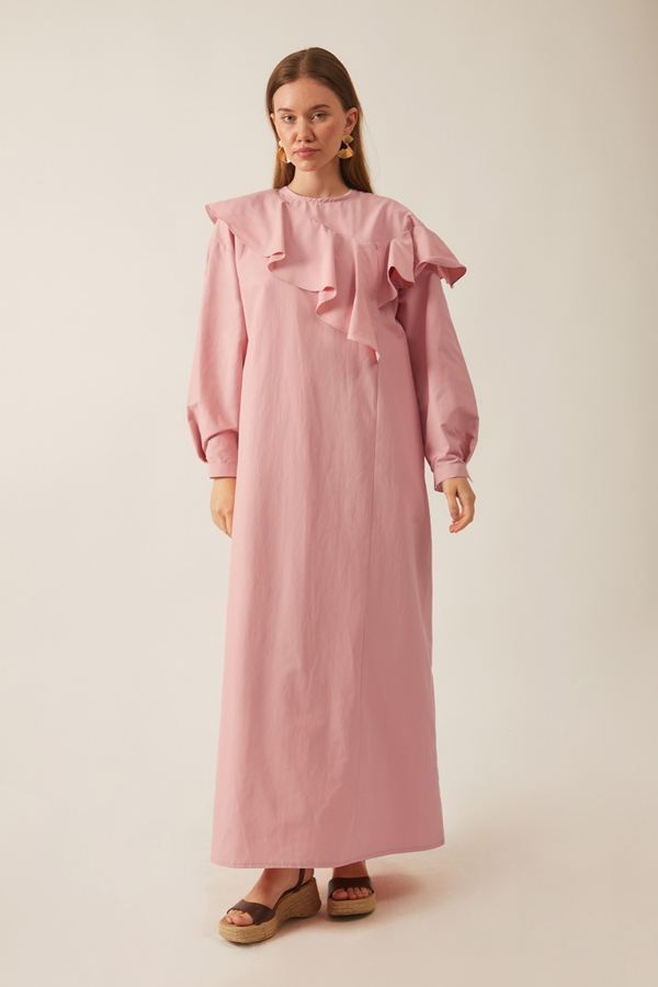 Asymmetric Ruffle Hem Dress Pink - 2