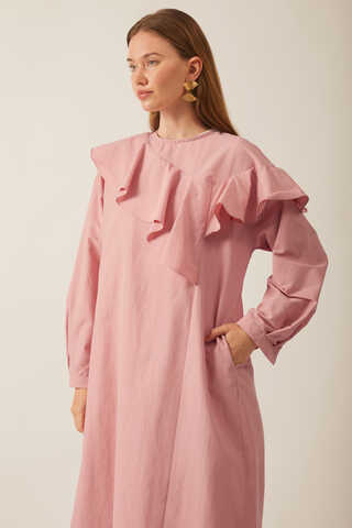 Asymmetric Ruffle Hem Dress Pink - 4