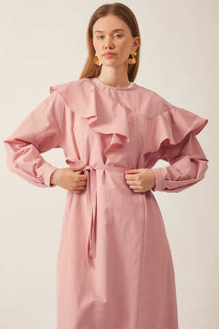 Asymmetric Ruffle Hem Dress Pink - 7