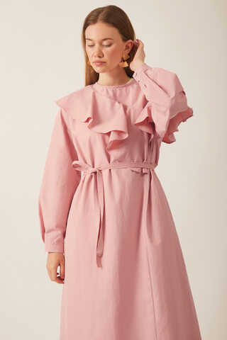 Asymmetric Ruffle Hem Dress Pink - 8