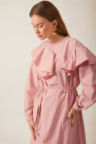 Asymmetric Ruffle Hem Dress Pink - 11