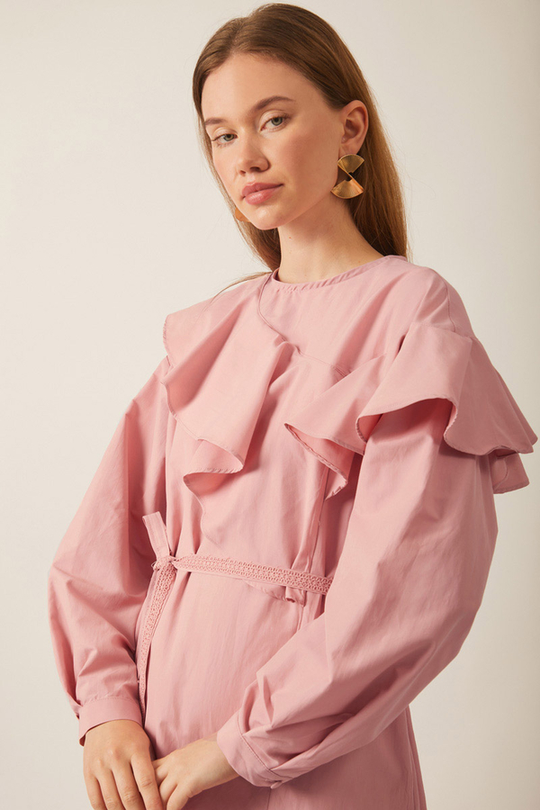 Asymmetric Ruffle Hem Dress Pink - 12