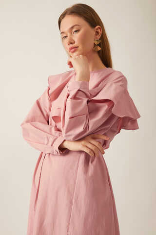 Asymmetric Ruffle Hem Dress Pink - 13