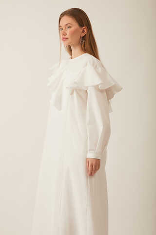Asymmetric Ruffle Hem Dress White - 4