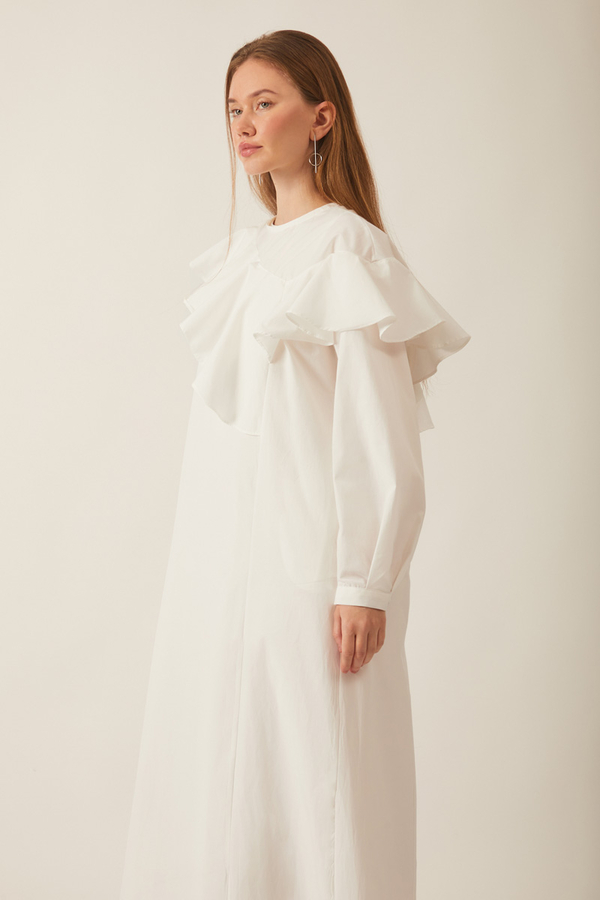 Asymmetric Ruffle Hem Dress White - 4