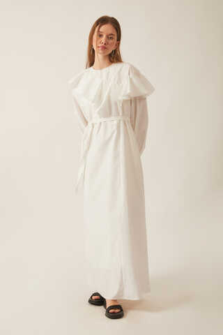 Asymmetric Ruffle Hem Dress White - 5