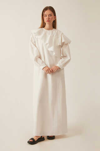 Asymmetric Ruffle Hem Dress White - 3