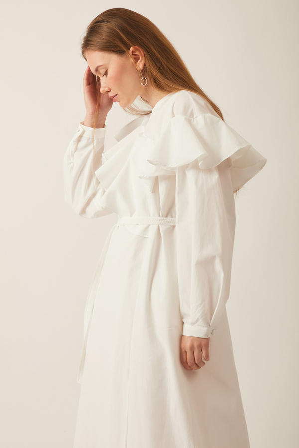 Asymmetric Ruffle Hem Dress White - 6