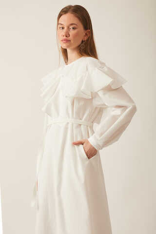 Asymmetric Ruffle Hem Dress White - 7