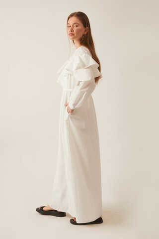 Asymmetric Ruffle Hem Dress White - 8