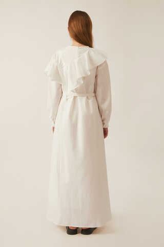 Asymmetric Ruffle Hem Dress White - 13