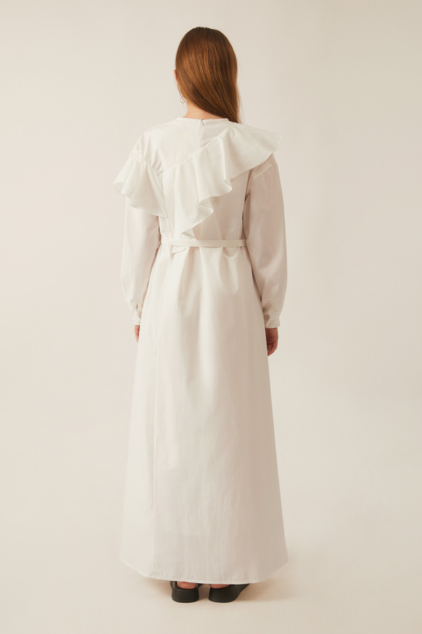 Asymmetric Ruffle Hem Dress White - 13