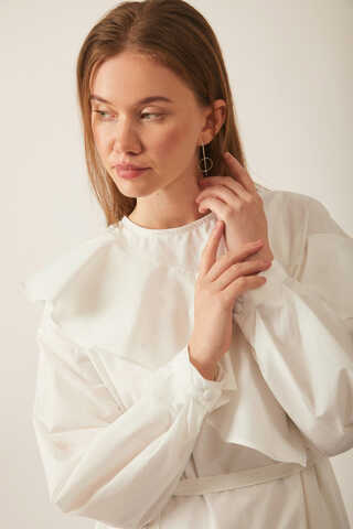 Asymmetric Ruffle Hem Dress White - 11