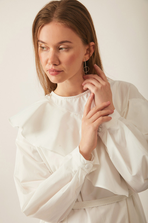 Asymmetric Ruffle Hem Dress White - 11