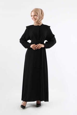 Asymmetrical Detailed Abaya Black - 1