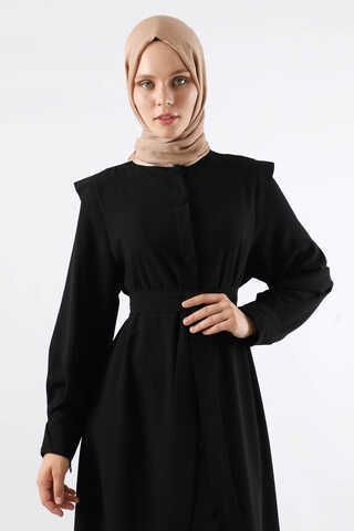 Asymmetrical Detailed Abaya Black - 2