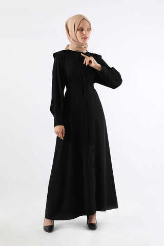 Asymmetrical Detailed Abaya Black - 3