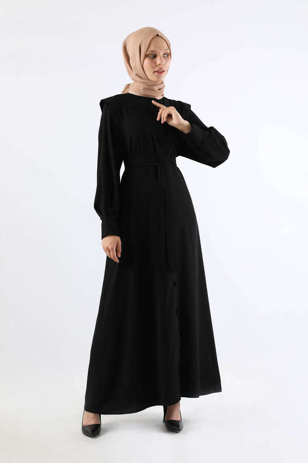 Asymmetrical Detailed Abaya Black - 3