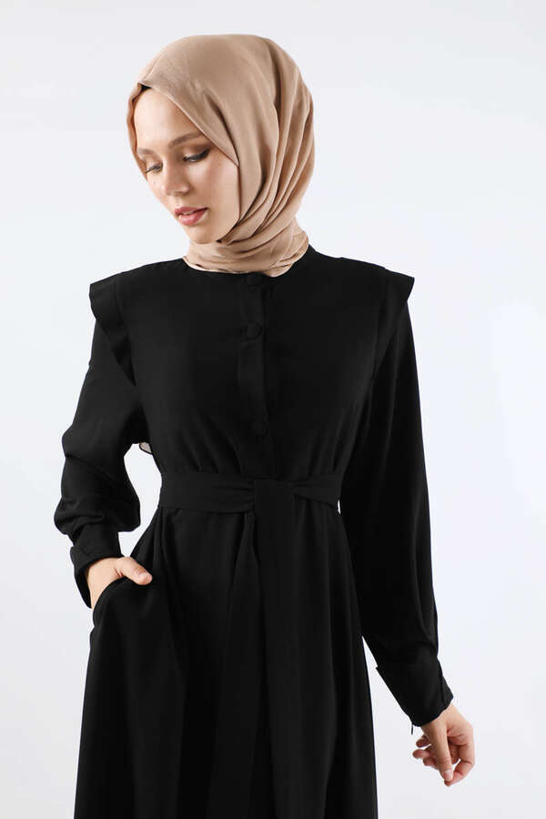Asymmetrical Detailed Abaya Black - 4
