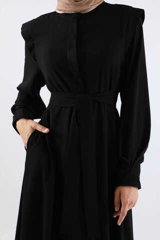 Asymmetrical Detailed Abaya Black - 5