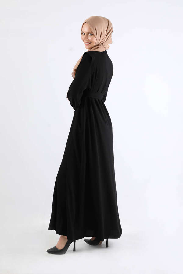 Asymmetrical Detailed Abaya Black - 6