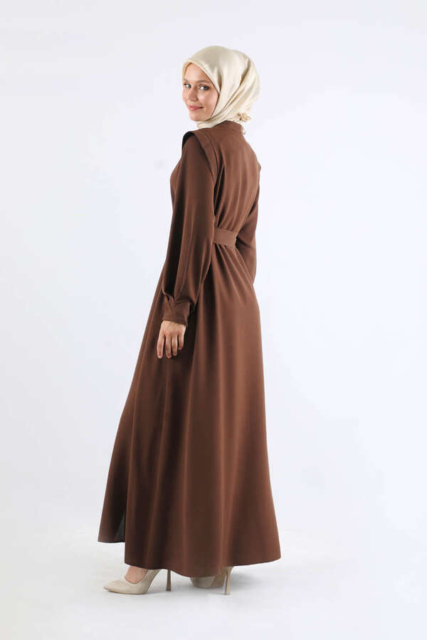 Asymmetrical Detailed Abaya Brown - 6