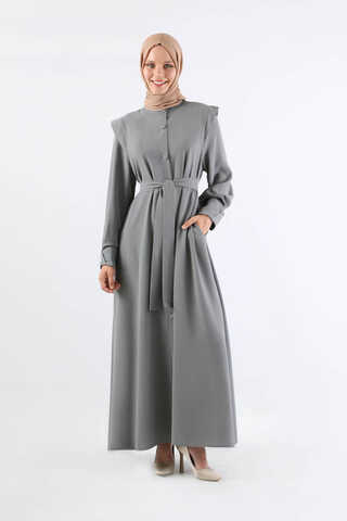 Asymmetrical Detailed Abaya Gray - 1