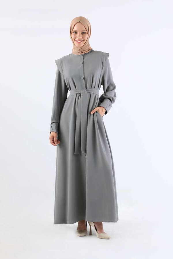 Asymmetrical Detailed Abaya Gray 