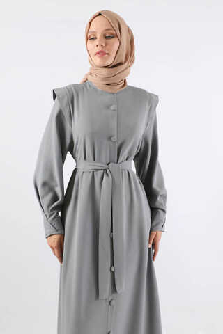 Asymmetrical Detailed Abaya Gray - 2