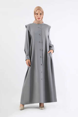 Asymmetrical Detailed Abaya Gray - 3