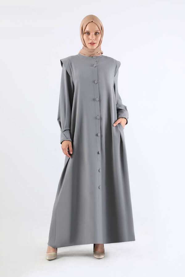 Asymmetrical Detailed Abaya Gray - 3