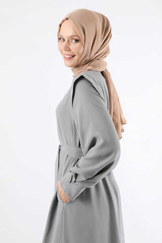 Asymmetrical Detailed Abaya Gray - 4