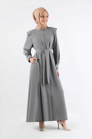 Asymmetrical Detailed Abaya Gray - 5
